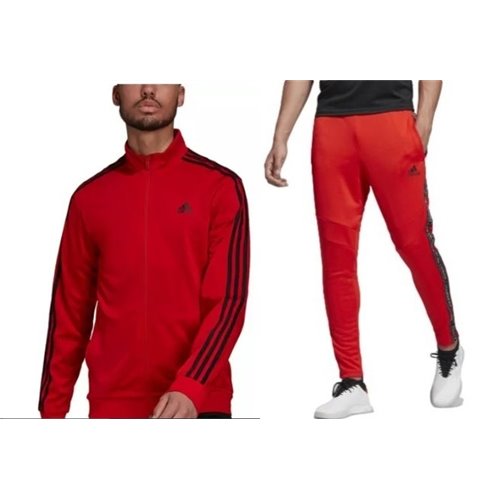 Adidas 3-Stripe Tricoat Track Set Jacket & Pants Red