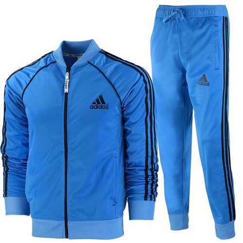 Adidas Two Tone 3-Stripe Tricoat Track Set Jacket & Pants Bluel