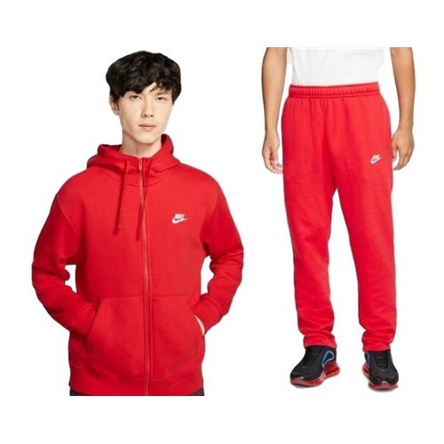 Nike Sportswear Club Fleece Men's Full Zip Hoodie & Pants 2pc Set Red