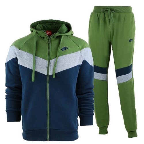 Nike Sportswear Color Block Fleece Zip Hoodie & Pants Set Olive