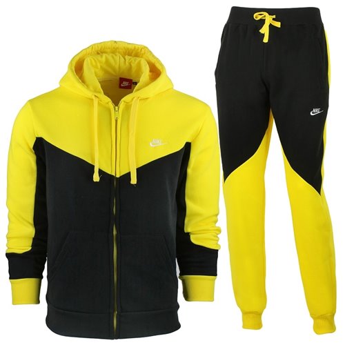 Nike Sportswear Fleece Zip Hoodie & Pants Set Black/Yellow